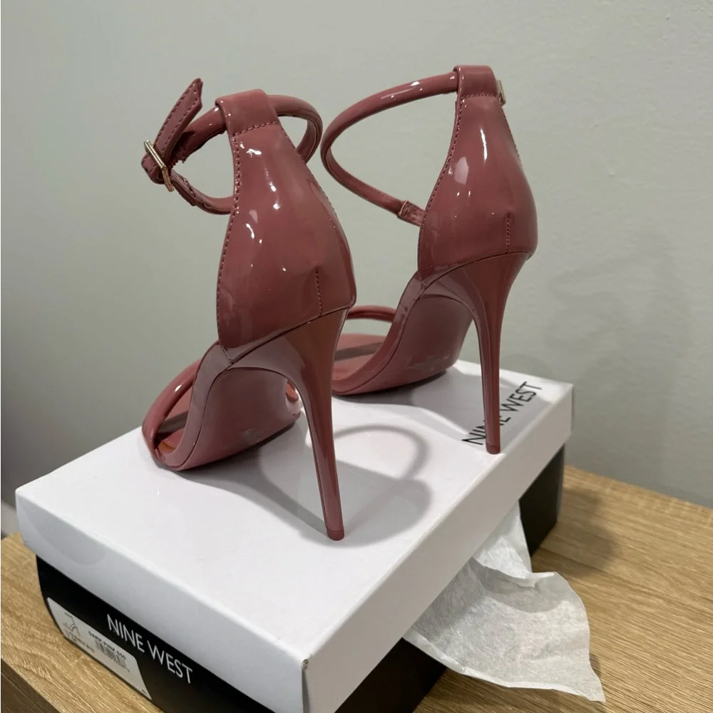 Nine West Pink Patent Ankle-Strap Stiletto Heels - Picture 3 of 8